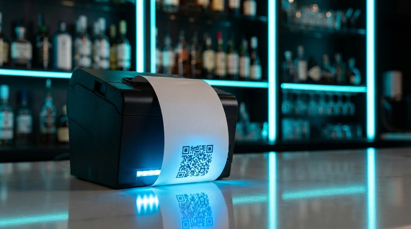 Ticket de restaurante con código QR VeriFactu brillante